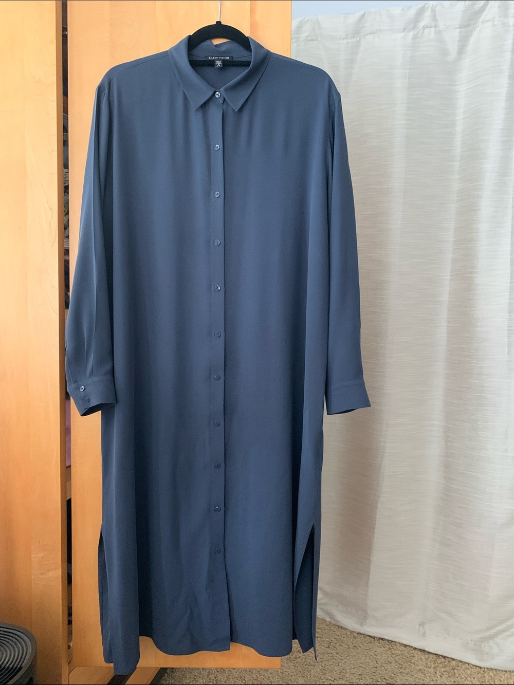 Eileen Fisher Silk Georgette Crepe Notch Collar Shirtdress - smoky blue